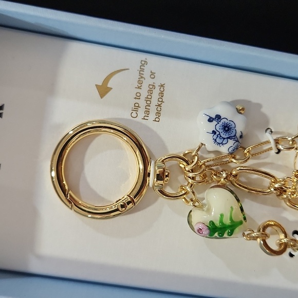 🔹️Piper K🔹 Gold and White Teapot Glass & Glass Stones Bag Charm and Key Chain - Picture 6 of 6